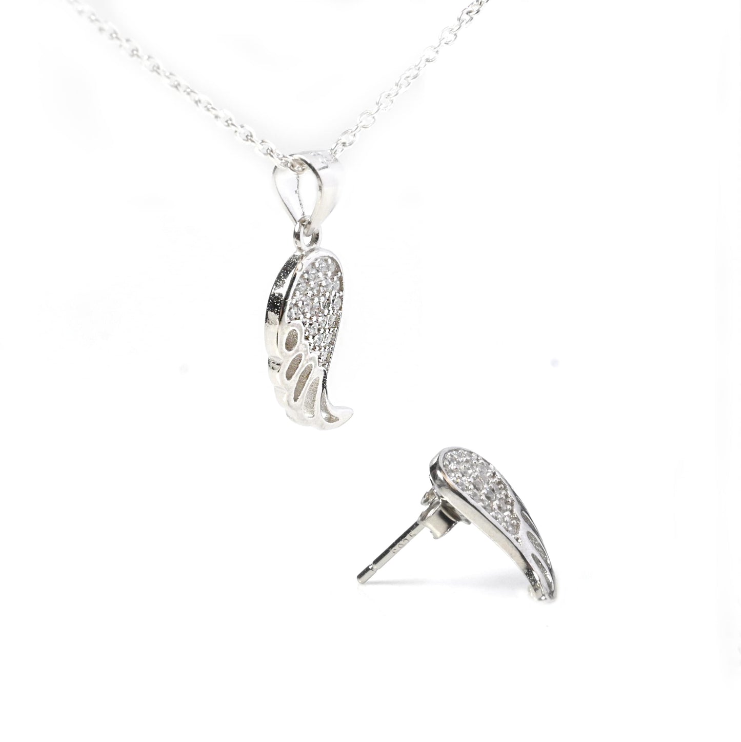 Silver Zircon Studded Leaf Sets with Link Chain