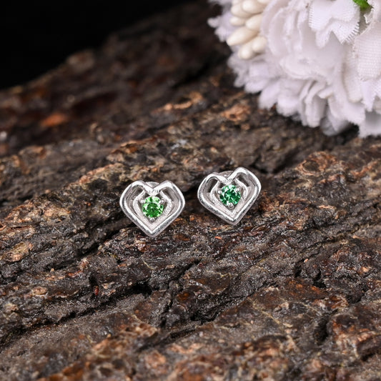 Silver Dainty Emerald Green Heart Earring