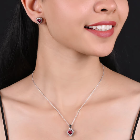 Silver Red Heart pendent set with link chain