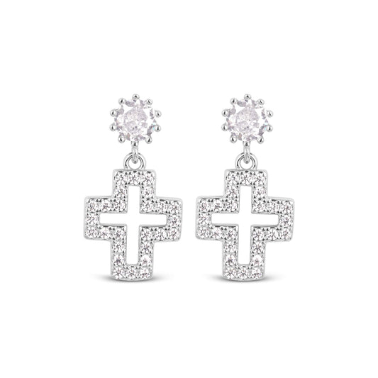 Silver cross drop earring
