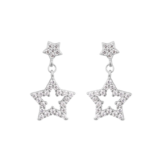 Silver star drop earring